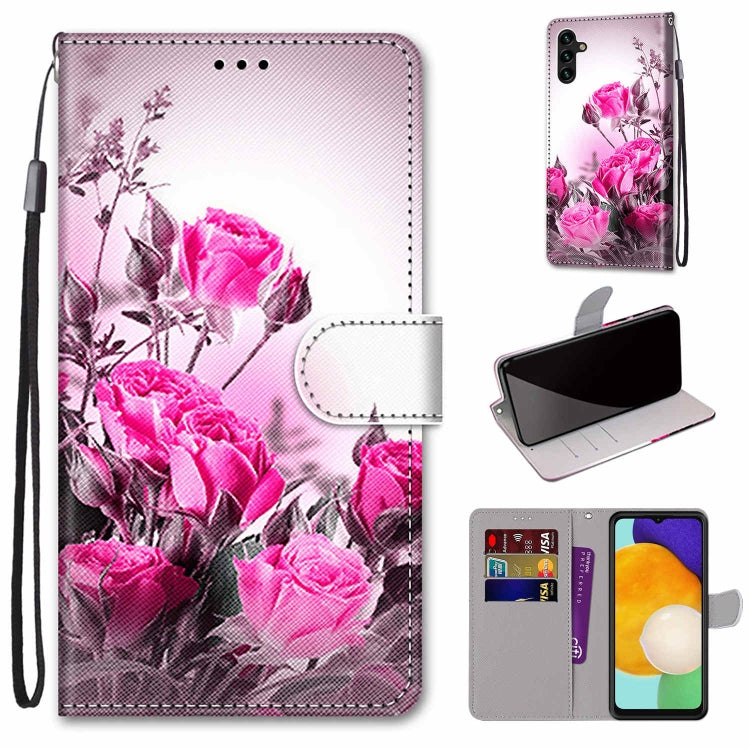 Coloured Drawing Cross Texture Horizontal Flip Leather Phone Case with Holder & Card Slots & Wallet & Lanyard, For Samsung Galaxy A13 5G