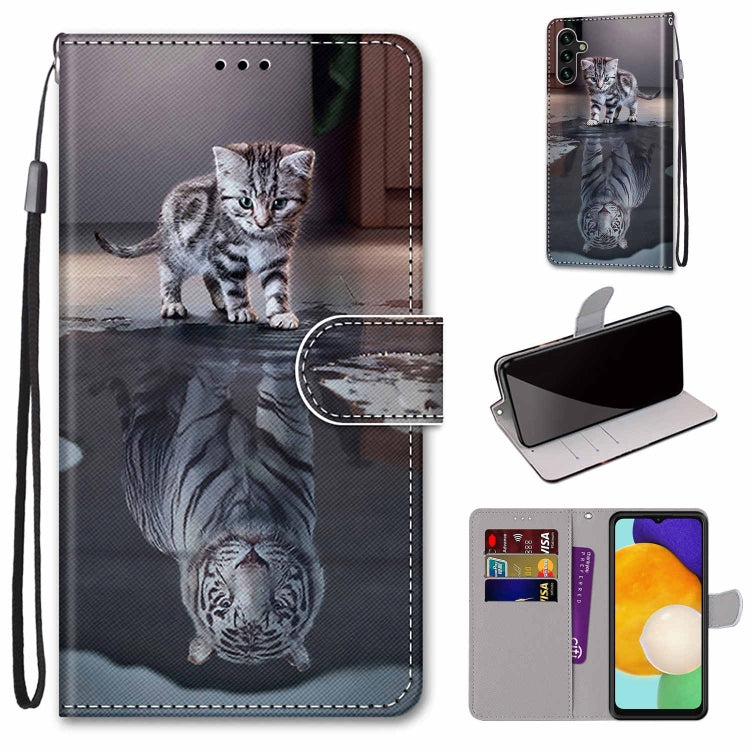 Coloured Drawing Cross Texture Horizontal Flip Leather Phone Case with Holder & Card Slots & Wallet & Lanyard, For Samsung Galaxy A13 5G