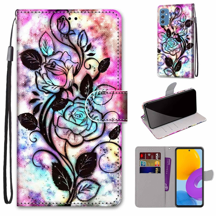 Coloured Drawing Cross Texture Horizontal Flip Leather Phone Case with Holder & Card Slots & Wallet & Lanyard, For Samsung Galaxy M52 5G