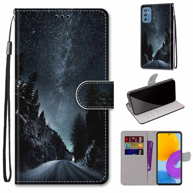 Coloured Drawing Cross Texture Horizontal Flip Leather Phone Case with Holder & Card Slots & Wallet & Lanyard, For Samsung Galaxy M52 5G