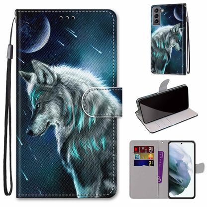 Coloured Drawing Cross Texture Horizontal Flip Leather Phone Case with Holder & Card Slots & Wallet & Lanyard, For Samsung Galaxy S22 5G