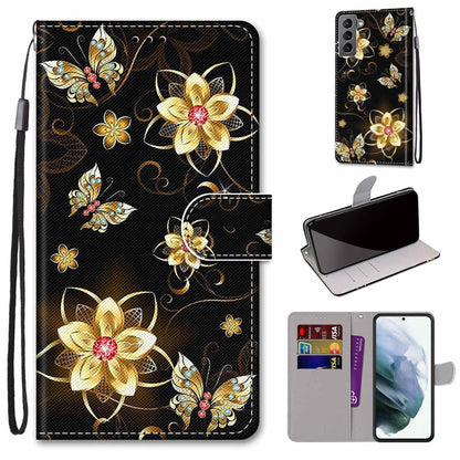 Coloured Drawing Cross Texture Horizontal Flip Leather Phone Case with Holder & Card Slots & Wallet & Lanyard, For Samsung Galaxy S22 5G