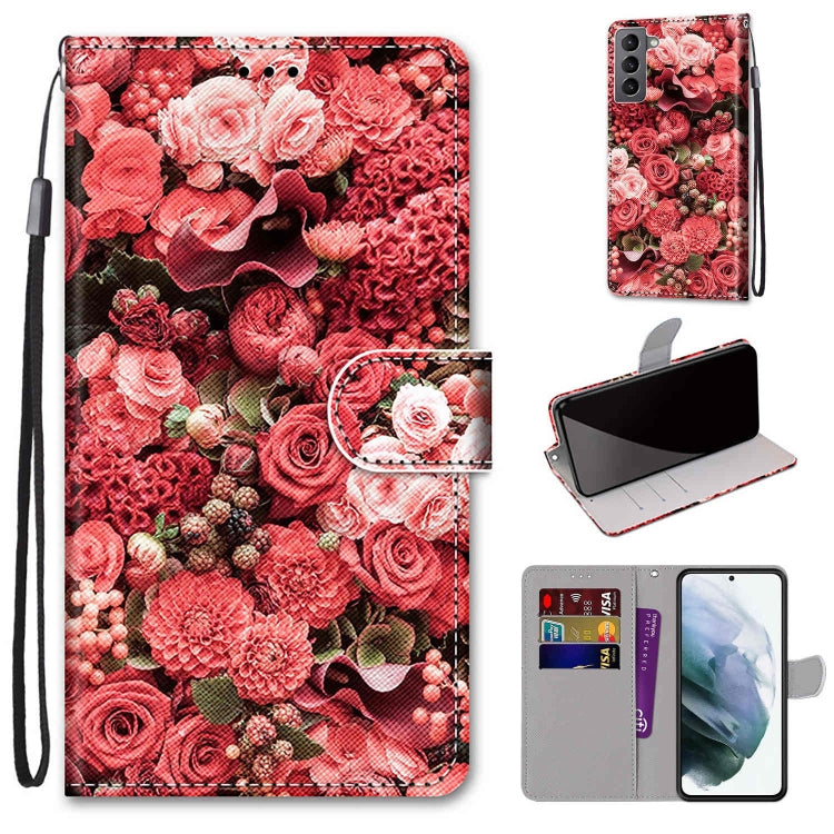 Coloured Drawing Cross Texture Horizontal Flip Leather Phone Case with Holder & Card Slots & Wallet & Lanyard, For Samsung Galaxy S22 5G