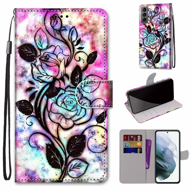 Coloured Drawing Cross Texture Horizontal Flip Leather Phone Case with Holder & Card Slots & Wallet & Lanyard, For Samsung Galaxy S22 5G