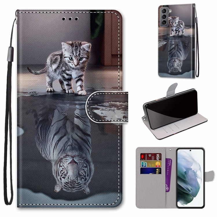 Coloured Drawing Cross Texture Horizontal Flip Leather Phone Case with Holder & Card Slots & Wallet & Lanyard, For Samsung Galaxy S22 5G