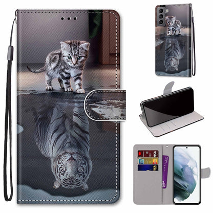 Coloured Drawing Cross Texture Horizontal Flip Leather Phone Case with Holder & Card Slots & Wallet & Lanyard, For Samsung Galaxy S22 5G