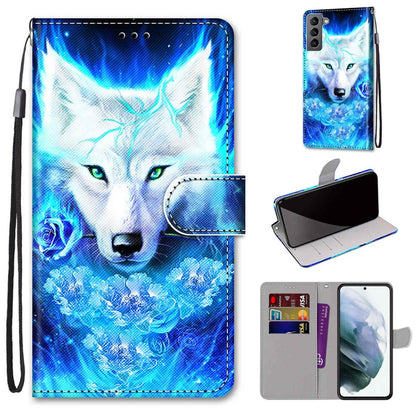 Coloured Drawing Cross Texture Horizontal Flip Leather Phone Case with Holder & Card Slots & Wallet & Lanyard, For Samsung Galaxy S22 5G