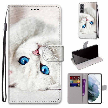 Coloured Drawing Cross Texture Horizontal Flip Leather Phone Case with Holder & Card Slots & Wallet & Lanyard, For Samsung Galaxy S22 5G