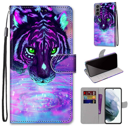 Coloured Drawing Cross Texture Horizontal Flip Leather Phone Case with Holder & Card Slots & Wallet & Lanyard, For Samsung Galaxy S22 5G