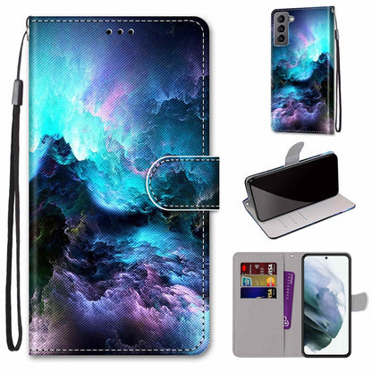 Coloured Drawing Cross Texture Horizontal Flip Leather Phone Case with Holder & Card Slots & Wallet & Lanyard, For Samsung Galaxy S22 5G