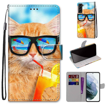 Coloured Drawing Cross Texture Horizontal Flip Leather Phone Case with Holder & Card Slots & Wallet & Lanyard, For Samsung Galaxy S22+ 5G