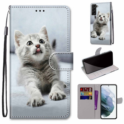 Coloured Drawing Cross Texture Horizontal Flip Leather Phone Case with Holder & Card Slots & Wallet & Lanyard, For Samsung Galaxy S22+ 5G