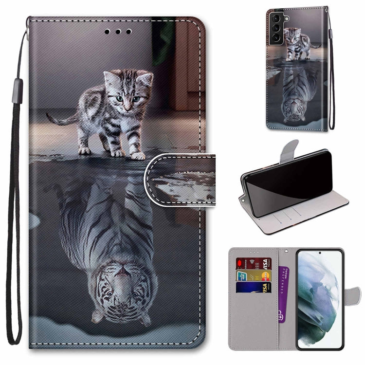 Coloured Drawing Cross Texture Horizontal Flip Leather Phone Case with Holder & Card Slots & Wallet & Lanyard, For Samsung Galaxy S22+ 5G