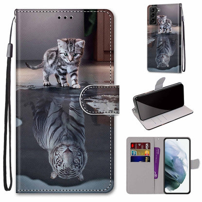 Coloured Drawing Cross Texture Horizontal Flip Leather Phone Case with Holder & Card Slots & Wallet & Lanyard, For Samsung Galaxy S22+ 5G