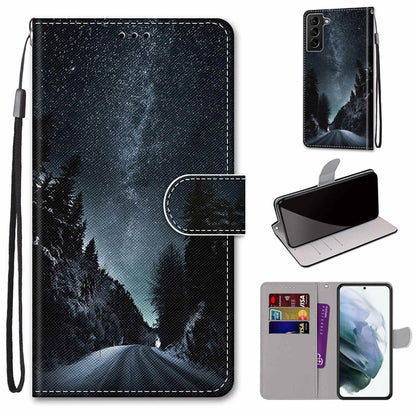 Coloured Drawing Cross Texture Horizontal Flip Leather Phone Case with Holder & Card Slots & Wallet & Lanyard, For Samsung Galaxy S22+ 5G