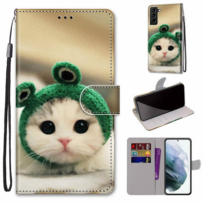 Coloured Drawing Cross Texture Horizontal Flip Leather Phone Case with Holder & Card Slots & Wallet & Lanyard, For Samsung Galaxy S22+ 5G
