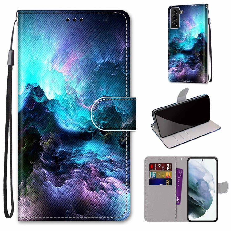 Coloured Drawing Cross Texture Horizontal Flip Leather Phone Case with Holder & Card Slots & Wallet & Lanyard, For Samsung Galaxy S22+ 5G