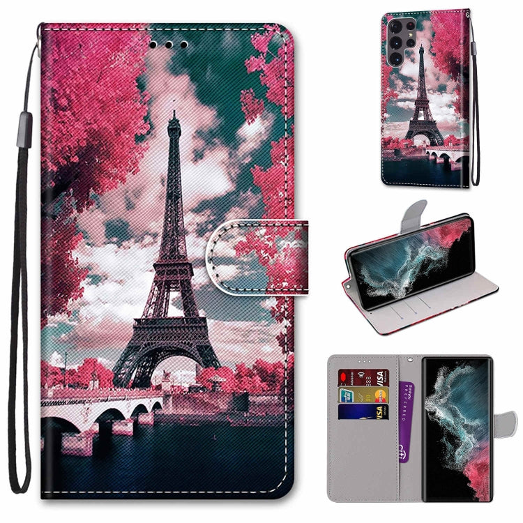 Coloured Drawing Cross Texture Horizontal Flip Leather Phone Case with Holder & Card Slots & Wallet & Lanyard, For Samsung Galaxy S22 Ultra 5G