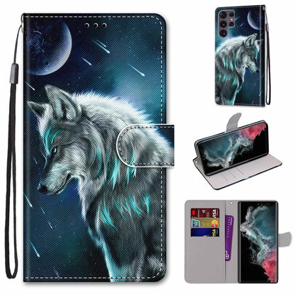 Coloured Drawing Cross Texture Horizontal Flip Leather Phone Case with Holder & Card Slots & Wallet & Lanyard, For Samsung Galaxy S22 Ultra 5G