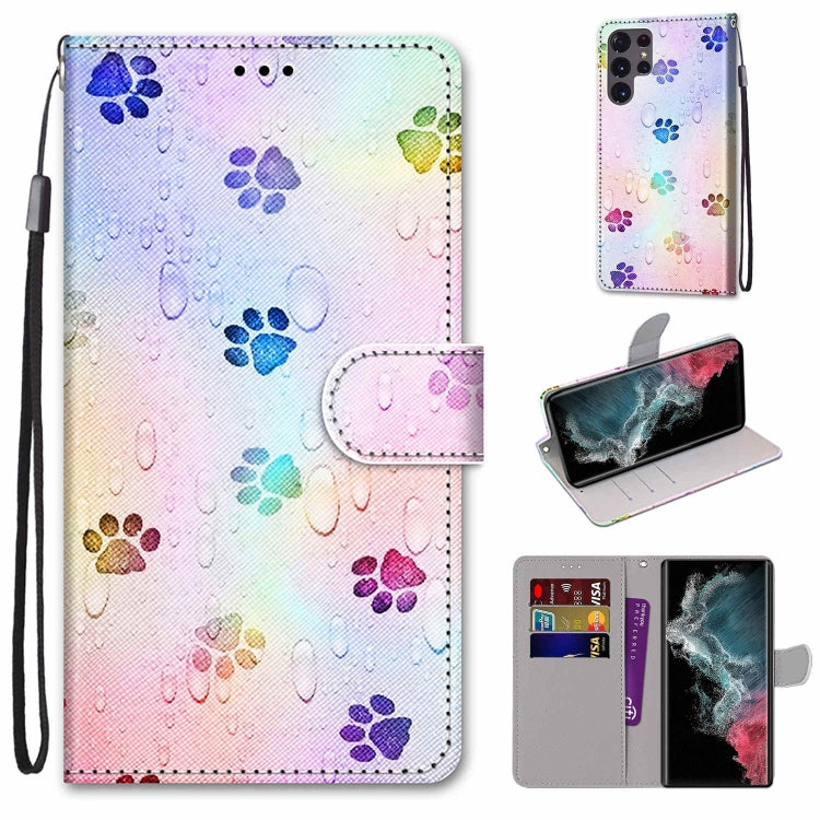 Coloured Drawing Cross Texture Horizontal Flip Leather Phone Case with Holder & Card Slots & Wallet & Lanyard, For Samsung Galaxy S22 Ultra 5G
