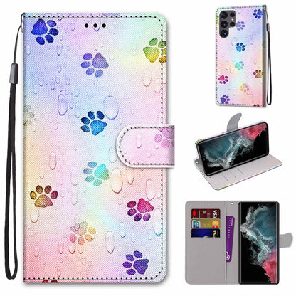 Coloured Drawing Cross Texture Horizontal Flip Leather Phone Case with Holder & Card Slots & Wallet & Lanyard, For Samsung Galaxy S22 Ultra 5G