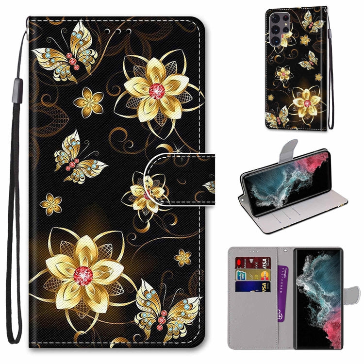 Coloured Drawing Cross Texture Horizontal Flip Leather Phone Case with Holder & Card Slots & Wallet & Lanyard, For Samsung Galaxy S22 Ultra 5G