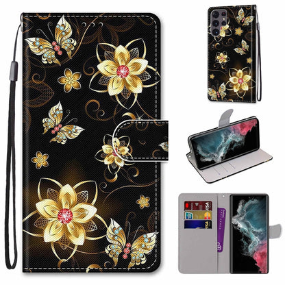 Coloured Drawing Cross Texture Horizontal Flip Leather Phone Case with Holder & Card Slots & Wallet & Lanyard, For Samsung Galaxy S22 Ultra 5G