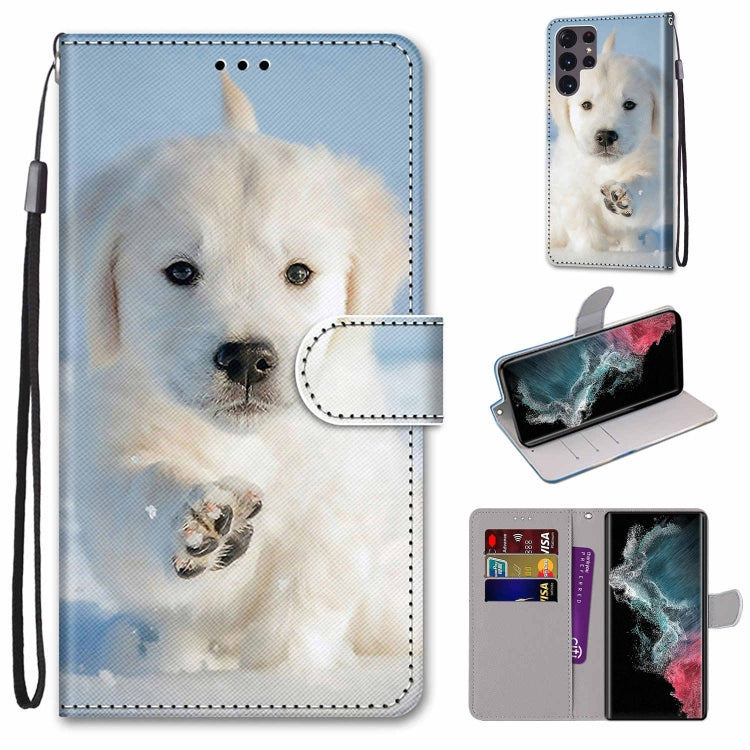 Coloured Drawing Cross Texture Horizontal Flip Leather Phone Case with Holder & Card Slots & Wallet & Lanyard, For Samsung Galaxy S22 Ultra 5G