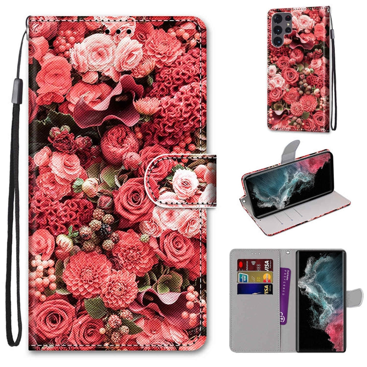 Coloured Drawing Cross Texture Horizontal Flip Leather Phone Case with Holder & Card Slots & Wallet & Lanyard, For Samsung Galaxy S22 Ultra 5G