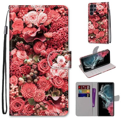 Coloured Drawing Cross Texture Horizontal Flip Leather Phone Case with Holder & Card Slots & Wallet & Lanyard, For Samsung Galaxy S22 Ultra 5G