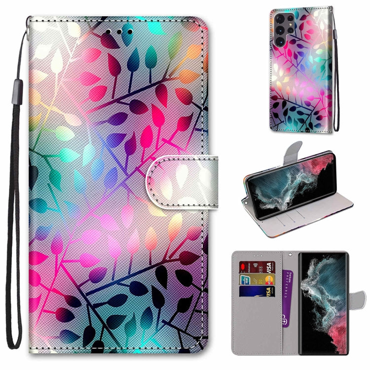 Coloured Drawing Cross Texture Horizontal Flip Leather Phone Case with Holder & Card Slots & Wallet & Lanyard, For Samsung Galaxy S22 Ultra 5G