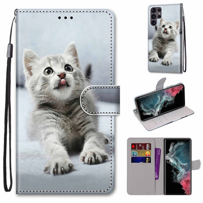 Coloured Drawing Cross Texture Horizontal Flip Leather Phone Case with Holder & Card Slots & Wallet & Lanyard, For Samsung Galaxy S22 Ultra 5G