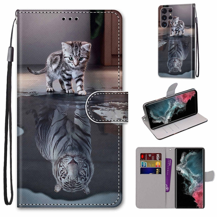 Coloured Drawing Cross Texture Horizontal Flip Leather Phone Case with Holder & Card Slots & Wallet & Lanyard, For Samsung Galaxy S22 Ultra 5G