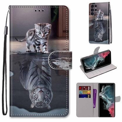 Coloured Drawing Cross Texture Horizontal Flip Leather Phone Case with Holder & Card Slots & Wallet & Lanyard, For Samsung Galaxy S22 Ultra 5G