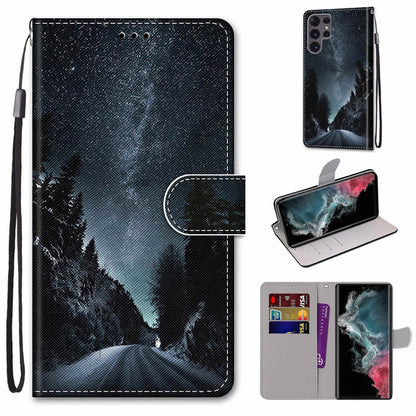 Coloured Drawing Cross Texture Horizontal Flip Leather Phone Case with Holder & Card Slots & Wallet & Lanyard, For Samsung Galaxy S22 Ultra 5G