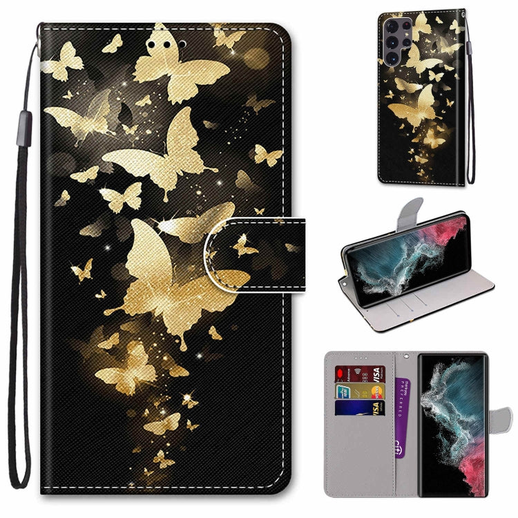 Coloured Drawing Cross Texture Horizontal Flip Leather Phone Case with Holder & Card Slots & Wallet & Lanyard, For Samsung Galaxy S22 Ultra 5G