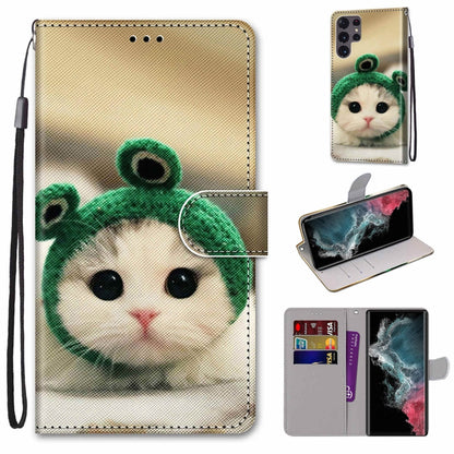 Coloured Drawing Cross Texture Horizontal Flip Leather Phone Case with Holder & Card Slots & Wallet & Lanyard, For Samsung Galaxy S22 Ultra 5G