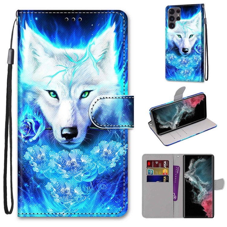 Coloured Drawing Cross Texture Horizontal Flip Leather Phone Case with Holder & Card Slots & Wallet & Lanyard, For Samsung Galaxy S22 Ultra 5G