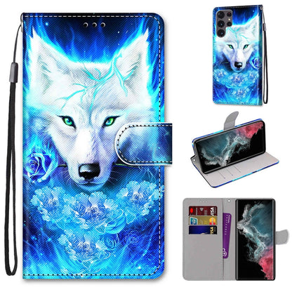 Coloured Drawing Cross Texture Horizontal Flip Leather Phone Case with Holder & Card Slots & Wallet & Lanyard, For Samsung Galaxy S22 Ultra 5G