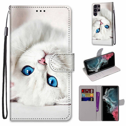 Coloured Drawing Cross Texture Horizontal Flip Leather Phone Case with Holder & Card Slots & Wallet & Lanyard, For Samsung Galaxy S22 Ultra 5G