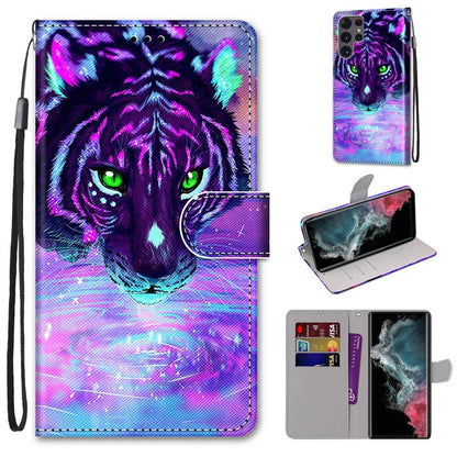 Coloured Drawing Cross Texture Horizontal Flip Leather Phone Case with Holder & Card Slots & Wallet & Lanyard, For Samsung Galaxy S22 Ultra 5G