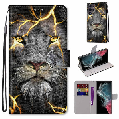 Coloured Drawing Cross Texture Horizontal Flip Leather Phone Case with Holder & Card Slots & Wallet & Lanyard, For Samsung Galaxy S22 Ultra 5G