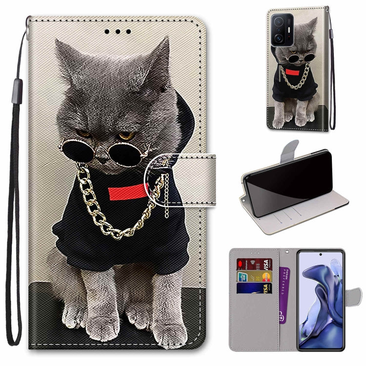 Coloured Drawing Cross Texture Horizontal Flip PU Phone Leather Case with Holder & Card Slots & Wallet & Lanyard(Colorful Layer, For Xiaomi Mi 11T / 11T Pro