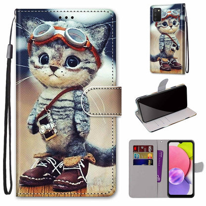 Coloured Drawing Cross Texture Horizontal Flip PU Phone Leather Case with Holder & Card Slots & Wallet & Lanyard(Colorful Layer, For Samsung Galaxy A03s 166mm Version