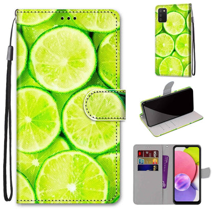 Coloured Drawing Cross Texture Horizontal Flip PU Phone Leather Case with Holder & Card Slots & Wallet & Lanyard(Colorful Layer, For Samsung Galaxy A03s 166mm Version
