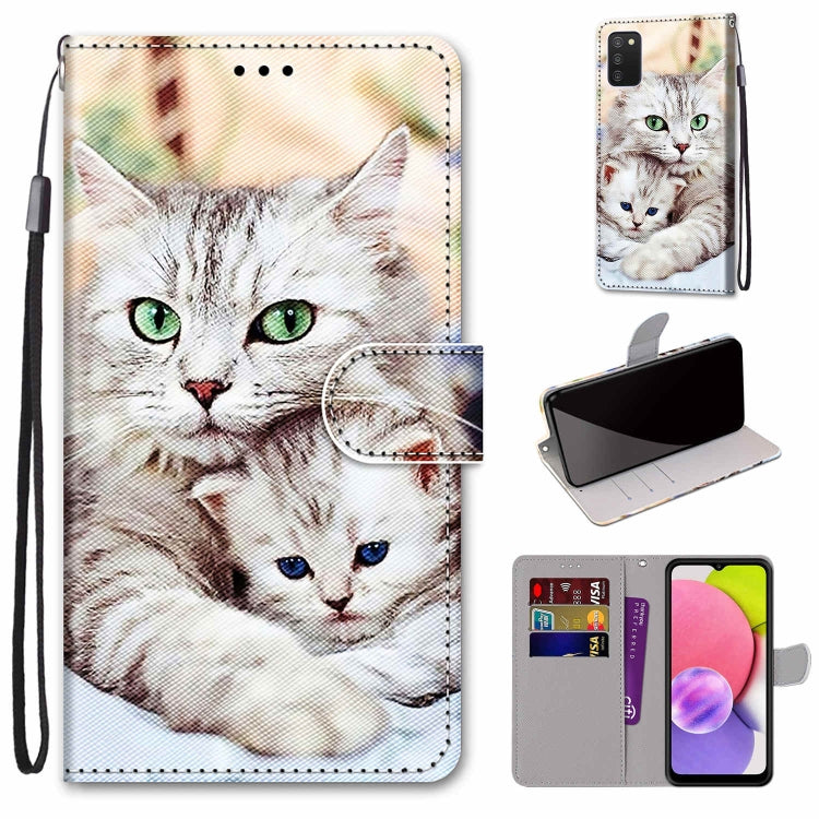 Coloured Drawing Cross Texture Horizontal Flip PU Phone Leather Case with Holder & Card Slots & Wallet & Lanyard(Colorful Layer, For Samsung Galaxy A03s 166mm Version