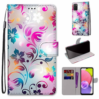 Coloured Drawing Cross Texture Horizontal Flip PU Phone Leather Case with Holder & Card Slots & Wallet & Lanyard(Colorful Layer, For Samsung Galaxy A03s 166mm Version