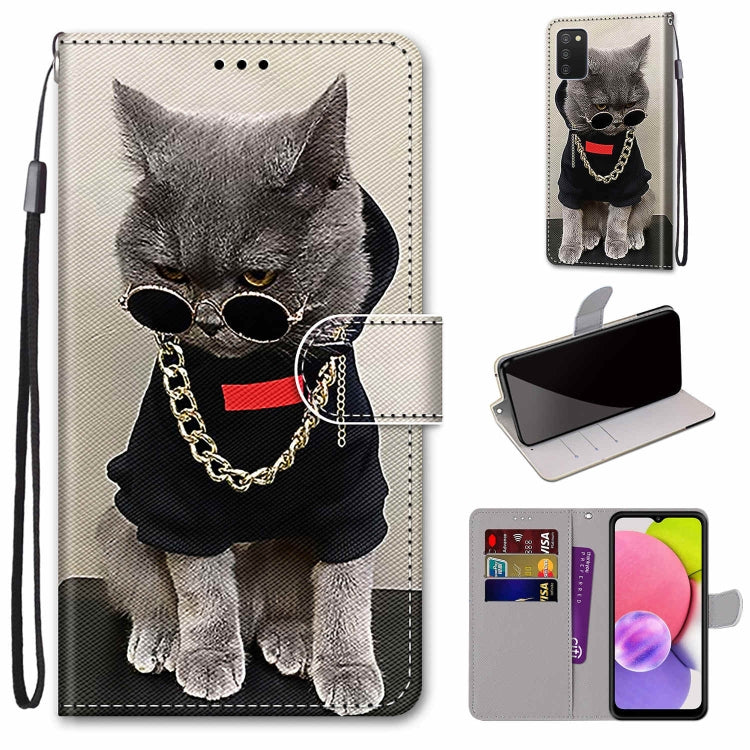 Coloured Drawing Cross Texture Horizontal Flip PU Phone Leather Case with Holder & Card Slots & Wallet & Lanyard(Colorful Layer, For Samsung Galaxy A03s 166mm Version