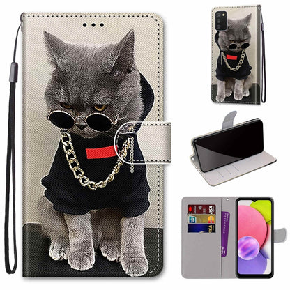 Coloured Drawing Cross Texture Horizontal Flip PU Phone Leather Case with Holder & Card Slots & Wallet & Lanyard(Colorful Layer, For Samsung Galaxy A03s 166mm Version