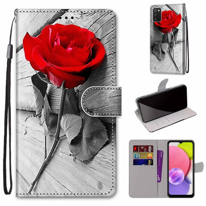 Coloured Drawing Cross Texture Horizontal Flip PU Phone Leather Case with Holder & Card Slots & Wallet & Lanyard(Colorful Layer, For Samsung Galaxy A03s 166mm Version